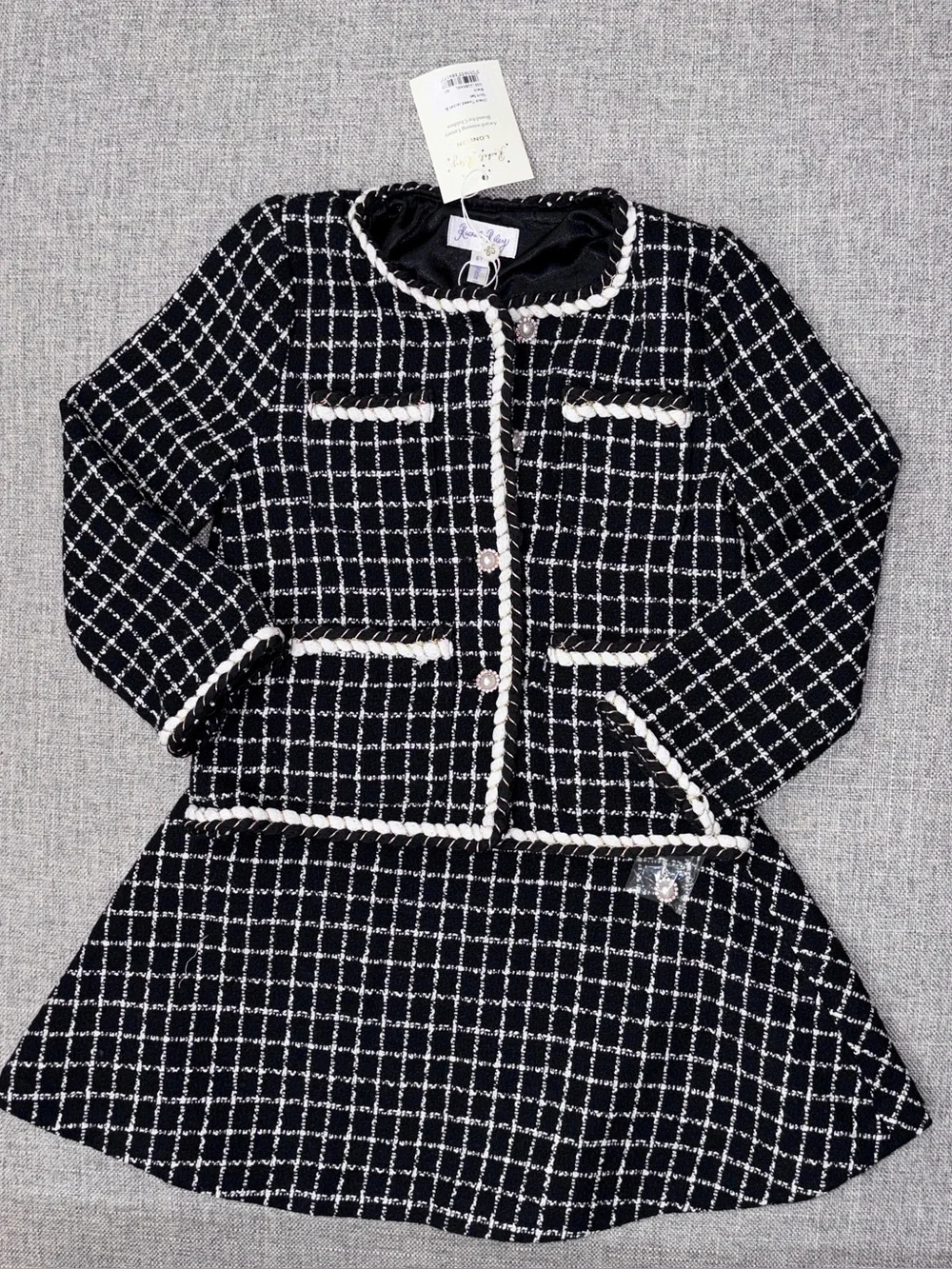 Rachel Riley 6Y Girls Black & White Tweed Jacket and Skirt Set NWT